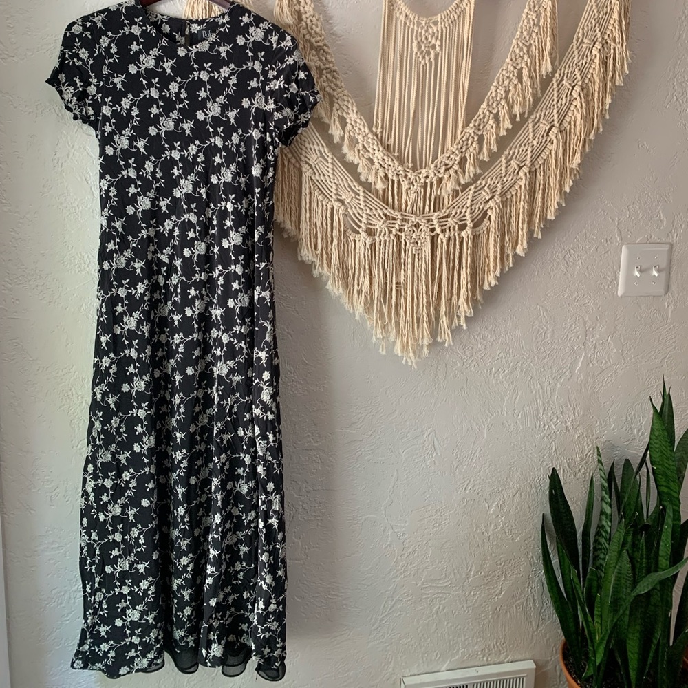 Vintage 100% Silk Floral Maxi Dress